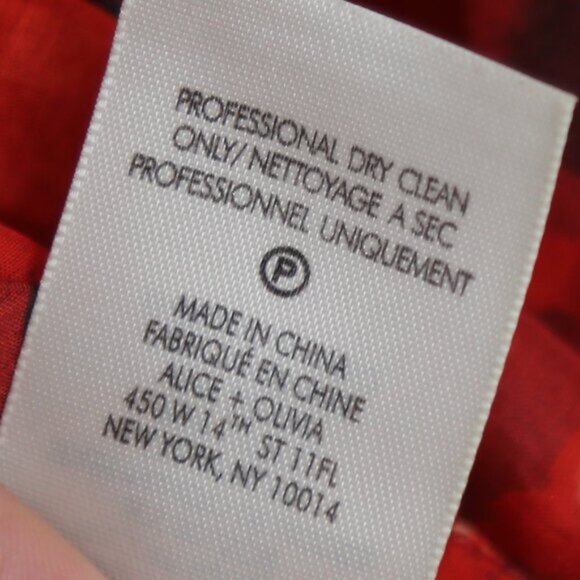 Alice + Olivia Bette Silk Cotton Ruffle Tie Blouse Floral Red Size Medium - Picture 7 of 8